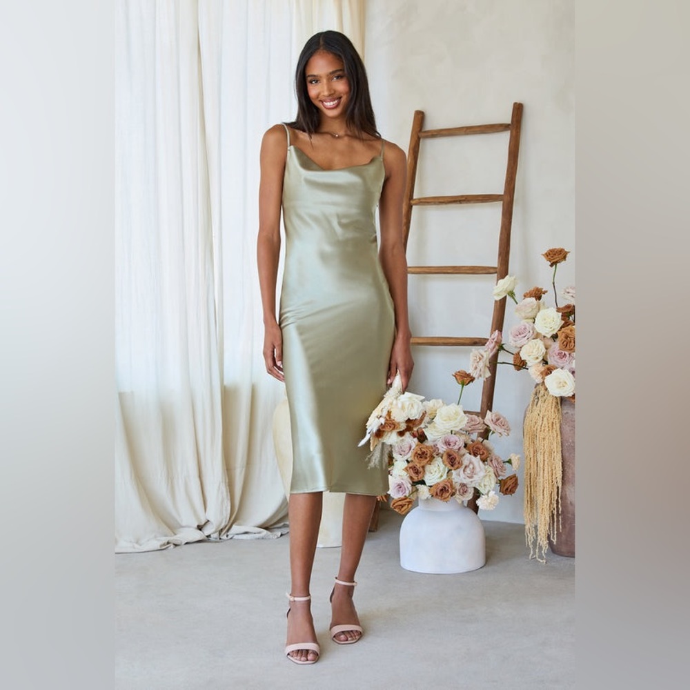 Birdy Grey Lisa Satin Midi Dress, Moss Green, XL